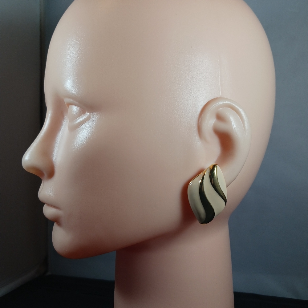 Vintage Monet Gold Tone Cream Anamel Earrings